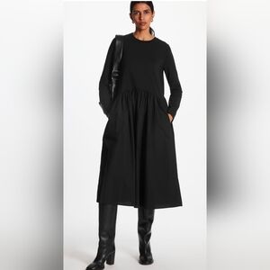 COS Contrast-Panel Black Long Sleeve Midi Dress Size XS